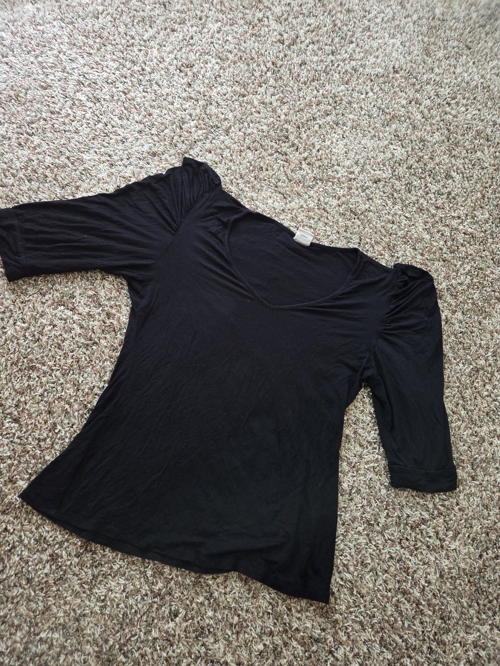 Scoop Neck Black Puff Sleeve Women's Top